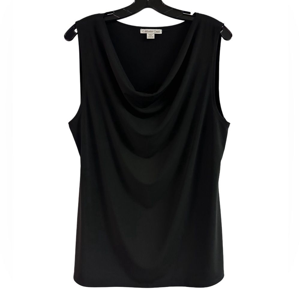 Coldwater Creek Black Draped Neck Sleeveless Top Size L (14-16)